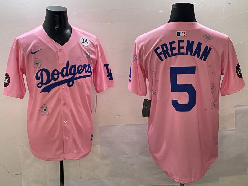 Men Los Angeles Dodgers 5 Freeman Pink Sakura Edition 2025 Nike MLB Jersey style 5